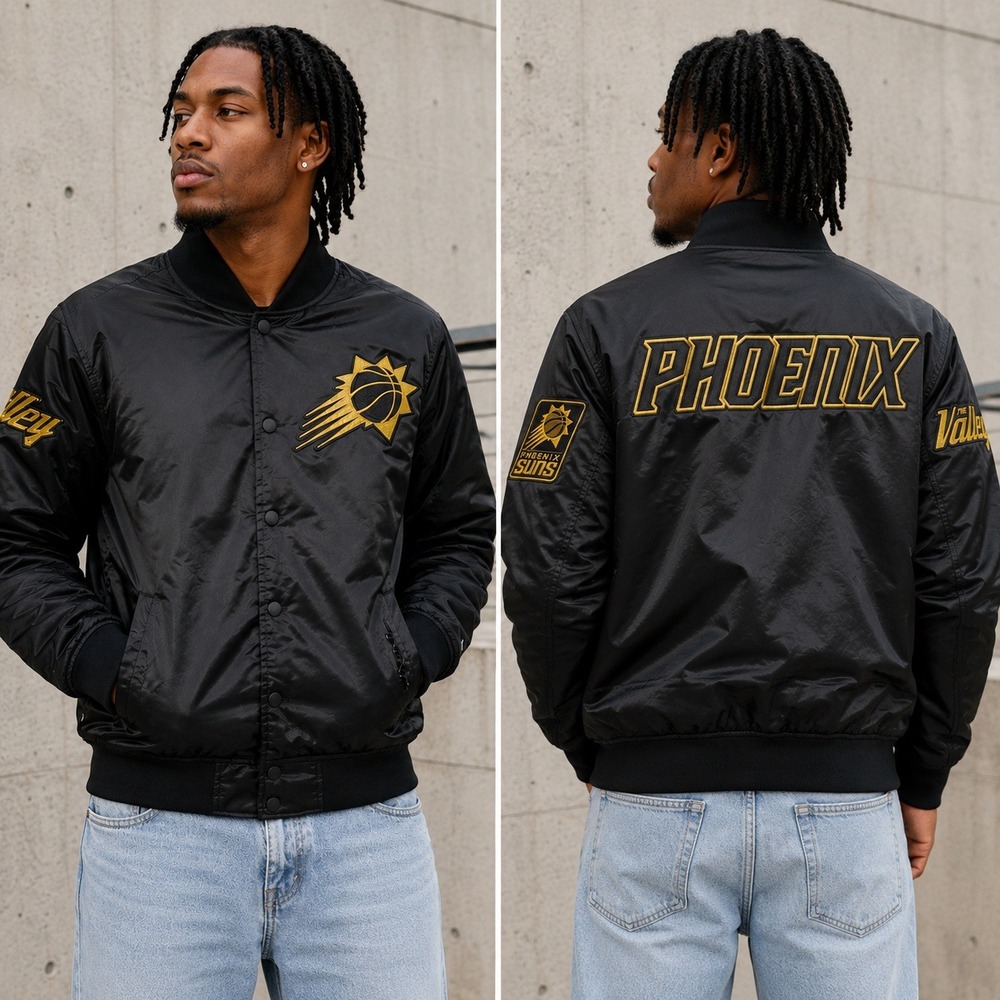 Pro‎ Standard Phoenix Suns Satin Bomber Jacket Mens M Black NBA NWT